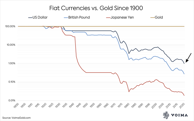 Fiat Currencies versus Gold Chart