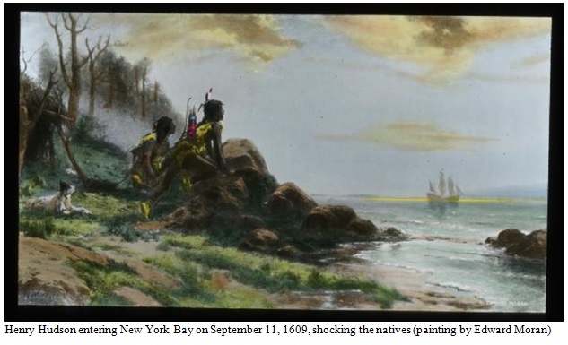 Henry Hudson entering New York Bay Painting Image