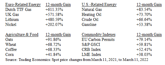Year-Over-Year Price Increases in Key Commodities Table